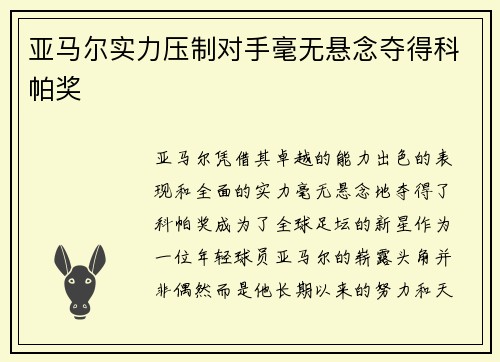 亚马尔实力压制对手毫无悬念夺得科帕奖 亚马尔实力压制对手毫无悬念夺得科帕奖