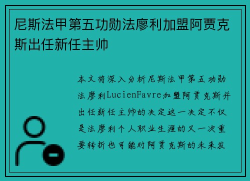 尼斯法甲第五功勋法廖利加盟阿贾克斯出任新任主帅 尼斯法甲第五功勋法廖利加盟阿贾克斯出任新任主帅